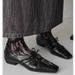 Cowhide Wrinkled Hollow Mary Jane Shoes For Women In Early Autumn Retro Bow Half Step Square Toe Flat Shoes_vogvips.com