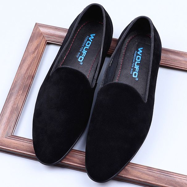 Pointed Toe Men's Suede British Style Cowhide Business Casual Slip-On Sheepskin Shoes Large Size_vogvips.com