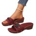 2026 New Cross-Border Women's Thick-Soled Strap Buckle With Wedge Heel And Rivets, Peep-Toe Beach Sandals_vogvips.com