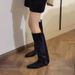 Women's Shoes Retro Knight Boots Women's Autumn New Style Pointed Wedge Heel Straight High Boots Not Over The Knee Fashionable Long Boots_vogvips.com