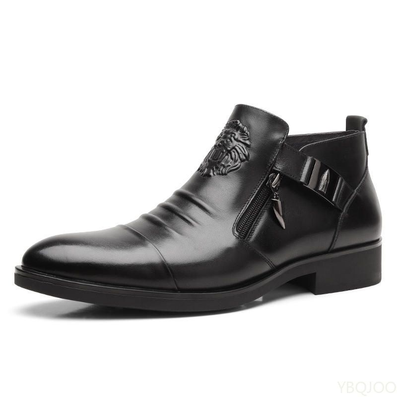 Winter Men's Elegant Boots Ankle Non Slip Leather Shoes British Zip Black Knight Boots Pointed Punk Platform Male_vogvips.com