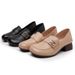 2022 New Women's Loafers With Metal Decoration, Top Layer Cowhide, Large Size, Soft Leather, British Style, Mid-Heel_vogvips.com