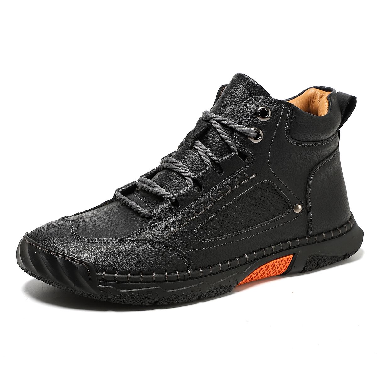 Large Size Men's Leather Boots, Men's Fashion Stitched Shoes, Ankle Boots, Flat Lace-Up Martin Boots, Outdoor High-Top S_vogvips.com