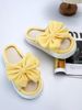 Summer Yellow Bow Linen Slide Slippers, Breathable Anti-Slip Thick Soft Sole, Women Home & Outdoor Open Toe Slides_vogvips.com