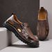 Fashion Men's Retro Casual Leather Vintage Sandals Comfortable Outdoor Walking Shoes Beach Flats Hollow Out Man Sneakers_vogvips.com