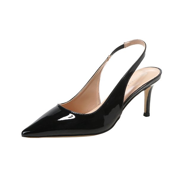 Women's Pointed Toe Low Cut Backless Sandals Patent Leather Nude High Heels Plus Size 43 New Style_vogvips.com