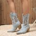 Women's Western Cowboy Boots With Chunky Heel, Pointed Toe, And Contrast Stitching - Stylish Chelsea Ankle Boots In Denim Blue_vogvips.com