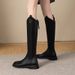 Genuine Leather Over-the-Knee For Women 2024 New High Riding Wide Tube Plus Size V-Cut Long Boots_vogvips.com