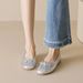French Bow Silver Light Mouth Single Shoes Women's One-pedal Flat-soled Soft-soled Grandma Shoes_vogvips.com
