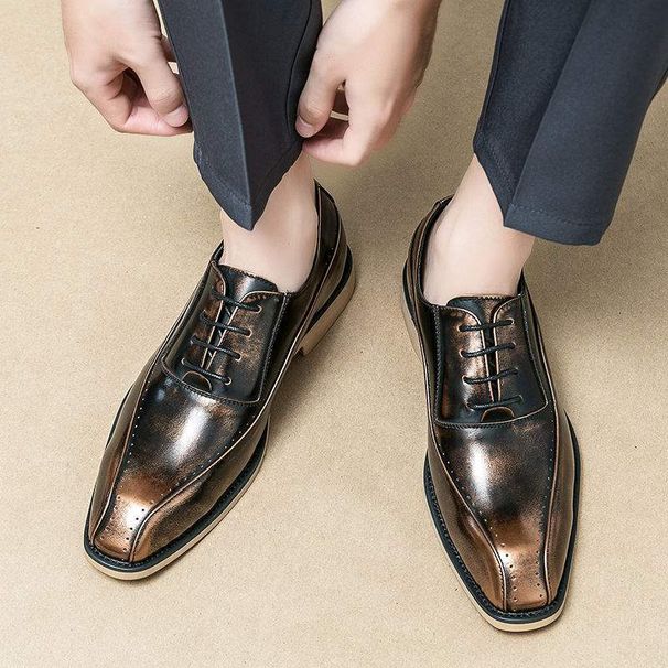 Euro Step British Style Business Square Toe Brogue Leather Korean Version Casual Breathable Handmade Oxford Shoes For Men_vogvips.com