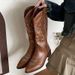 Brown V-Neck Chunky Heel Long For Women Summer 2024 New Slimming Over-the-Knee Western Cowboy Riding Boots_vogvips.com