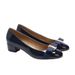 European American Patent Leather Bow Flat Women's Thick Mid Heel Round Toe Single Shoes Women Spring And Autumn Retro_vogvips.com