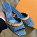 In Stock New Thin Heel Denim Slippers Fashion Color Block Outdoor One Strap Open Toe Printed Sandals_vogvips.com