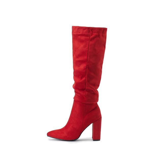 Women's Shoes Chunky Heel High Heeled Boots For Autumn/Winter, Medium Size, Export Import, Pleated, Over The Knee Boots_vogvips.com