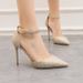 Women S Pumps High Heels Shallow Mouth Pointed Toe Hollow One Word Straps With Shiny Rhinestones Women Wedding_vogvips.com