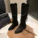 Fashion Bohemian Knee Length Tassel Synthetic Suede Boots Womens Short And Chubby High Heels Long Botas MUJI 240930_vogvips.com