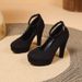 Year-Round In-Stock High Heels Women's European And American Suede Chunky Heel Buckle Waterproof Platform 34-42 Sizes_vogvips.com