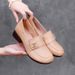 2022 New Women's Loafers With Metal Decoration, Top Layer Cowhide, Large Size, Soft Leather, British Style, Mid-Heel_vogvips.com
