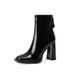 WOMEN ANKLE BOOTS Winter Square Toe Retro Thick Short Women's Single After Zipper High Heel Nude Boots_vogvips.com