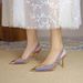 31-44 Size Embossed Satin High Heels Pointed Toe Shallow Mouth Stiletto Women's Versatile Single Shoes Sandals_vogvips.com