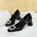 5298-K32 Banquet Women's Shoes Coarse Middle Heel Light Mouth Color Blocked Square Head Metal Water Diamond Buckle Strap_vogvips.com