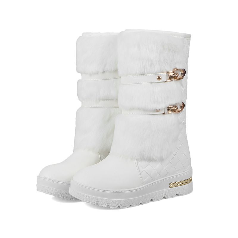 Women Winter Inner Height Snow Boots Thick Sole Cotton Shoes Mid Calf Boots_vogvips.com