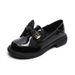 2026 Spring Women's Black Leather Shoes Ladies Casual Loafers British Style Bow Design Mid Heels Work And Walk Wear Free Shippin_vogvips.com