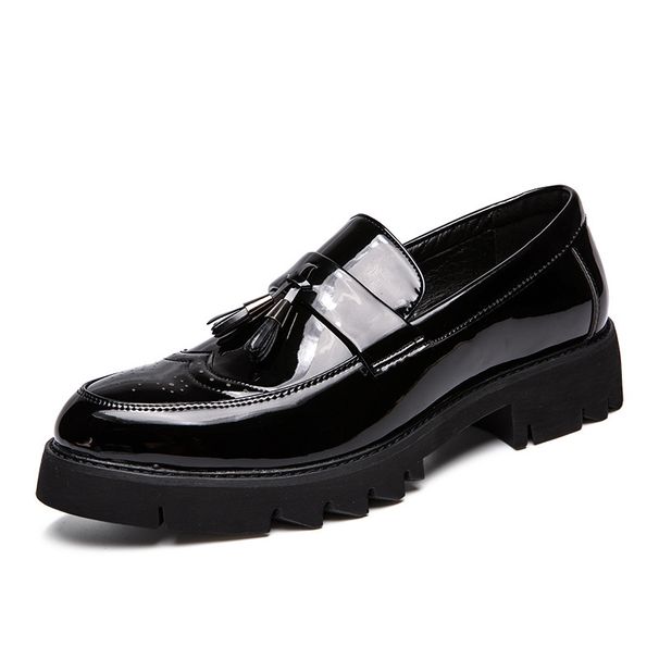 Euro Step Korean Style British Trend Pointed Toe Casual Patent Leather Shiny Lazy Height Increasing Trendy Shoes Mens Sneakers_vogvips.com