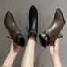Pointed Toe Chunky Khaki Belt Buckle Ankle For Women 2023 Autumn Winter New Professional OL High Heel Slim Boots_vogvips.com