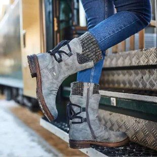 Independent Station Mid-Calf Export Large Size Martin For Women, Autumn Winter New Style, Square Heel, Back Strap,_vogvips.com