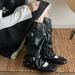 Stylish Detachable Two-way Wear Ballet With French Bow, Shallow-cut Single Shoes, Retro Wide-calf Slimming Stacked Boots_vogvips.com