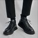 European Warm Series Autumn Black High-top Martin Boots For Men Stylish British Motorcycle Ins Leather Mid-top Workwear Trendy Shoes_vogvips.com