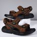 Summer Casual Top Layer Cowhide Convenient Velcro Soft Grip Non Slip Black Sandals Men's Sports Version_vogvips.com
