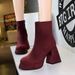 Women's Shoes Fashion Trend Women's Boots Chunky Heel Super High Heel Waterproof Platform Round Toe Side Zipper Winter Suede Ankle Boots_vogvips.com