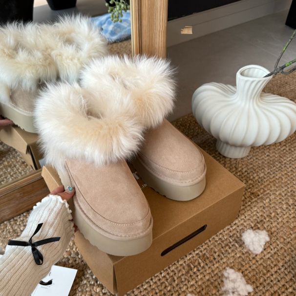 Tuscany Sheepskin Thick-Soled Height-Increasing Low-Cut Fur Warm Short Snow Women's Winter Cotton Boots_vogvips.com