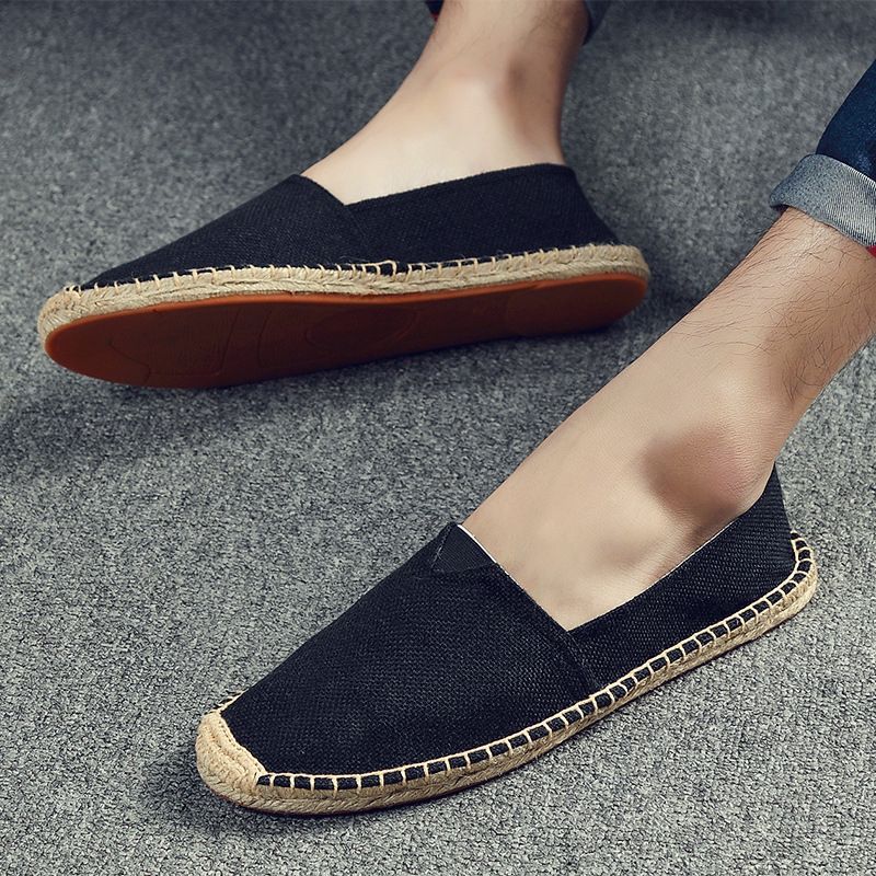 Men's Shoes Retro Style Breathable Canvas Shoes, Summer Linen Men's Fisherman Shoes, Casual Slip On Cotton And Linen Durable Loafers_vogvips.com