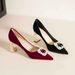 7777L-221 Best-selling Suede Sole Single With Diamond Square Buckle, Chunky Heel, Wine Red Pointed Toe, Light Luxury_vogvips.com