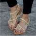 Beaded Sandals For Women Bohemian Roman Style Rhinestone Toe Post French Flat Beach Shoes Summer_vogvips.com