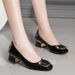 Soft-soled Women's Single Shoes Season Non-slip Shallow Mouth Doudou Work Shoes Women's Medium Heel Thick Heel Small Leather Shoes_vogvips.com