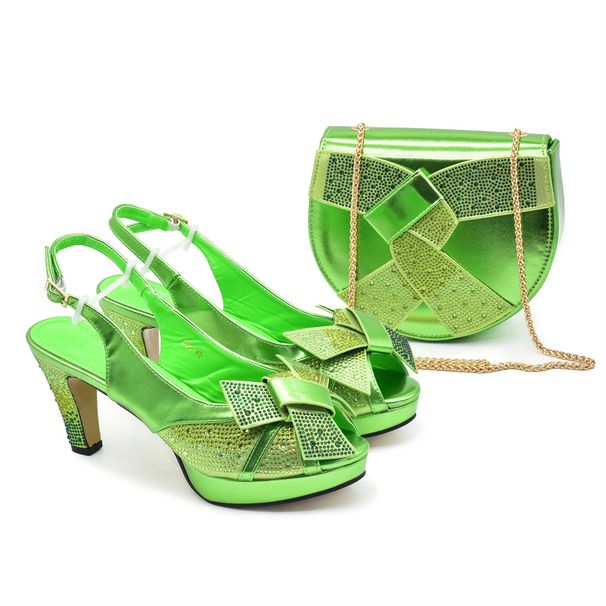 New Evening Party With High Heel Broken Diamond Round Head Fish Mouth Sandals With The Same Style Bag Set_vogvips.com
