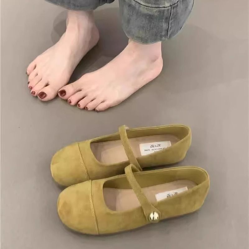 French Retro Light Mouth Red Single Shoes Female Gentle Fairy Suede Mary Jane Flat Women's Shoes_vogvips.com