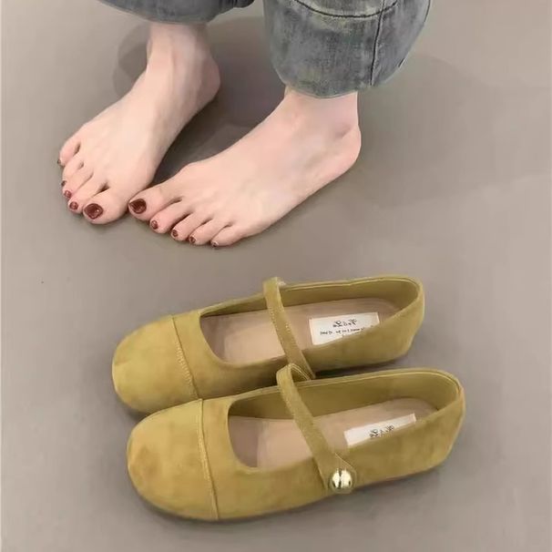 French Retro Light Mouth Red Single Shoes Female Gentle Fairy Suede Mary Jane Flat Women's Shoes_vogvips.com
