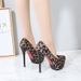 Ultra Slim Heel Hate Heaven High Shallow Mouth Round Toe Single Shoe Waterproof Platform Leopard Print Suede Women S_vogvips.com