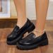 Loafer Shoes Women's New Small Leather Shoes Thick Sole Muffin Casual Round Head Black Thick Sole Single Shoes_vogvips.com