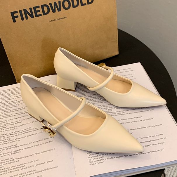 Vintage French Single Shoes Women's Fashion Pointed Middle Heel Mary Jane Women's Shoes Thick Heel Spring High Heels_vogvips.com