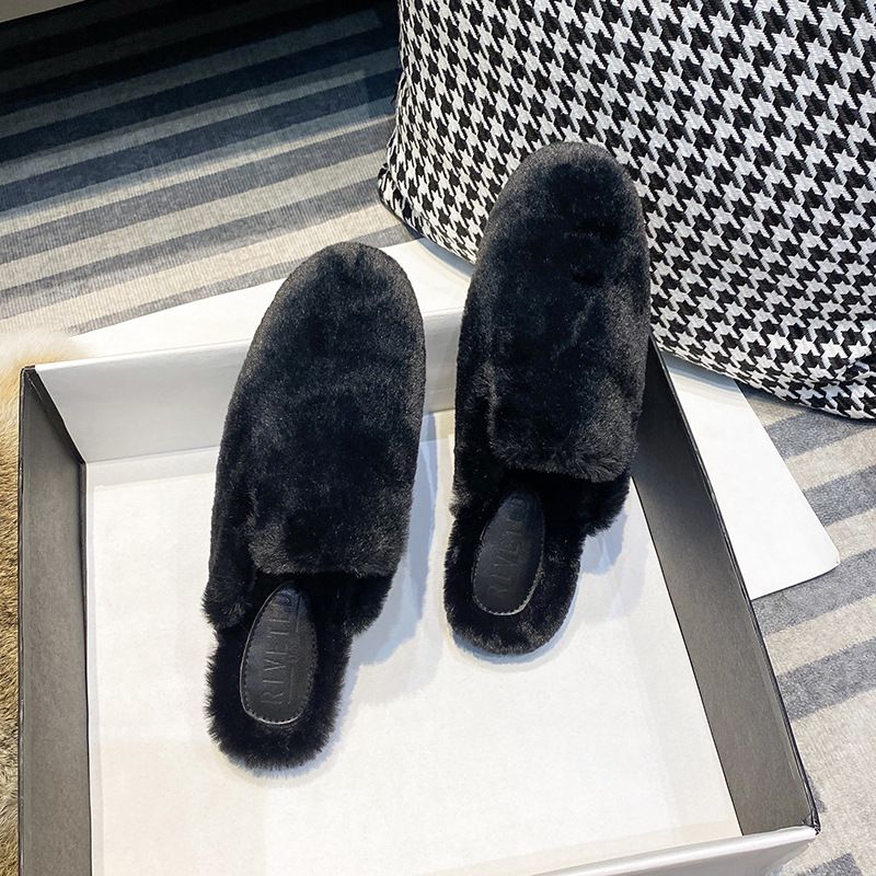 Winter Outdoor Casual Plush Warm Furry Slip-on Mules For Women, Large Sizes 41-44, In Stock_vogvips.com