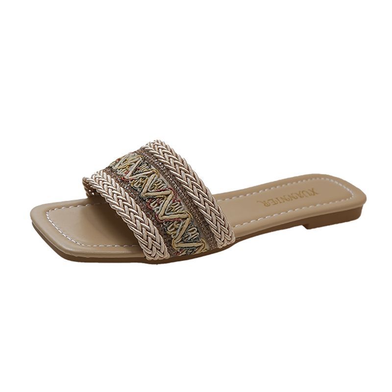Ethnic Style Fisherman Sandals For Women To Wear In Summer, Size 41-43 Large Grass Woven Sweat Absorbing Flat Bottomed_vogvips.com