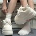White Sports Shoes Women's Platform Thick Soled White Shoes Round Toed Lace Up Bread Shoes Height Increasing Casual Shoes Women_vogvips.com