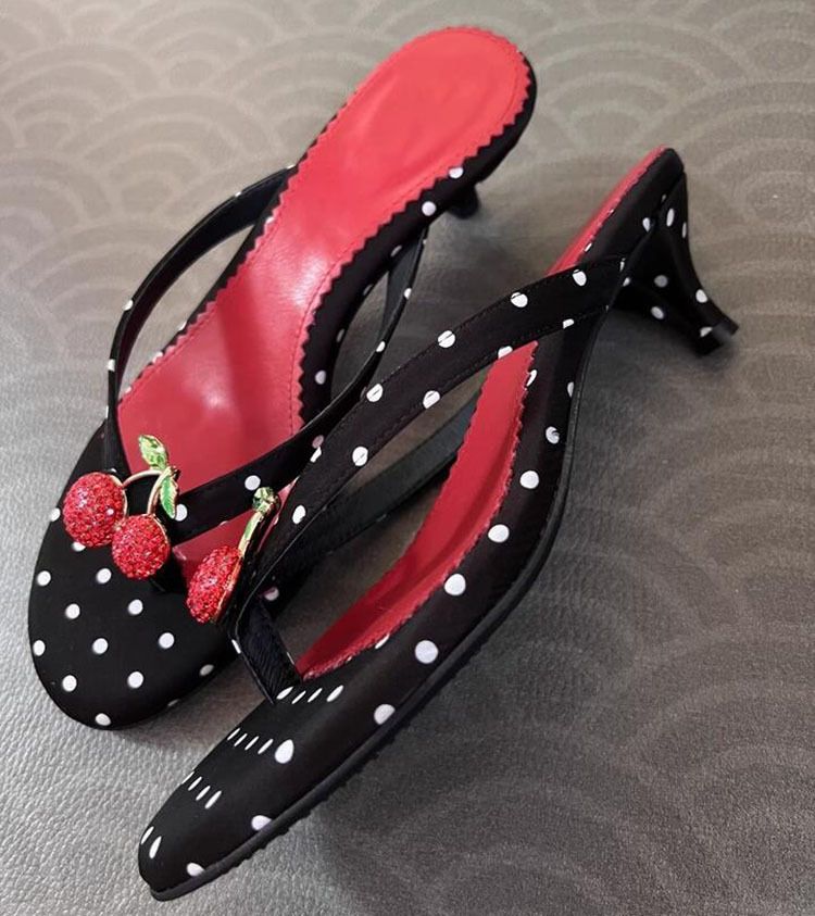 Polka Dot Cherry Flip Flop Heels - Cute Strappy Sandals With Adjustable Ankle Strap, Casual & Dressy_vogvips.com