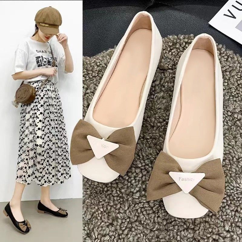 2025 Spring/Summer New Low-Heel European And American Style Shallow Fairy-Like Mom Shoes With Bowknot, Korean Version_vogvips.com